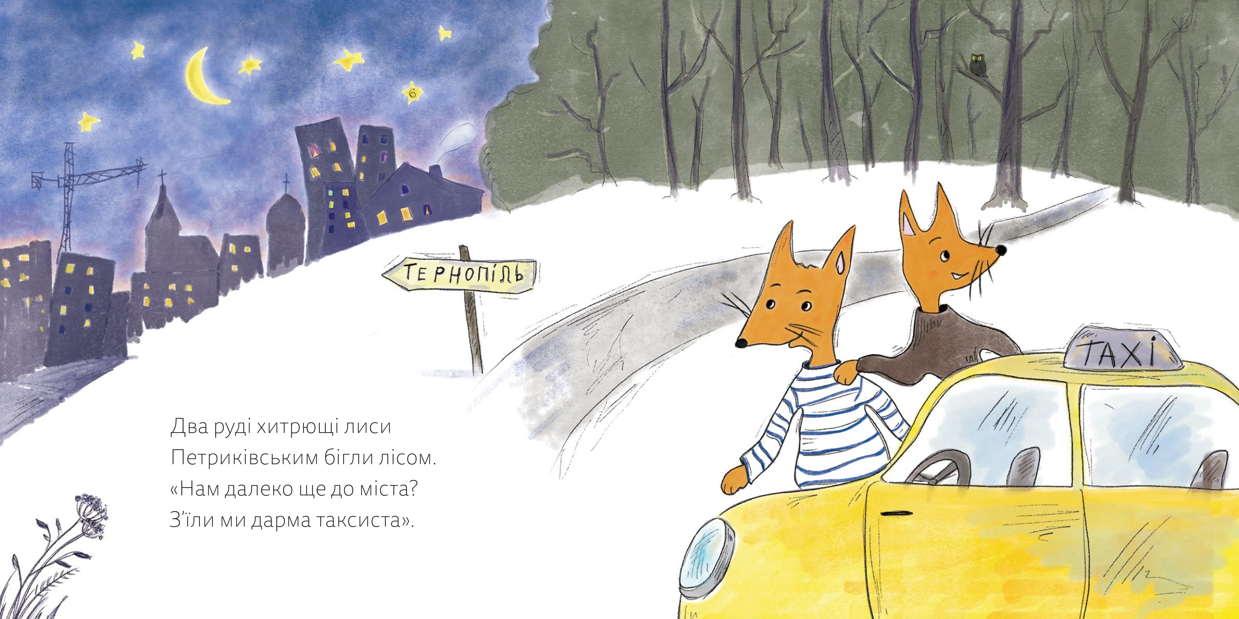 Два лиси біля таксі на дорозі до Тернополя